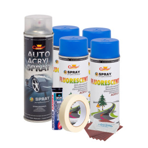 Kit Complet Reparatie Si Vopsire Jante Culoare Albastru Fluorescent, V4
