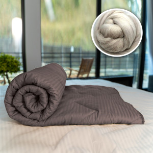 Pilotă Matlasată Lână Damasc 100% Natural - De Iarnă - Maro - 140Cm X 210Cm