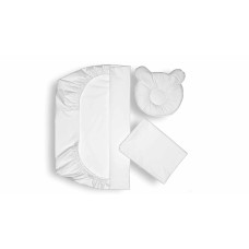 Set Lenjerie Patut + Pernuta Pentru Formarea Capului Bebelusului, Bumbac Egiptean, 60X120 Cm, Alb