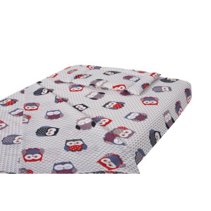 Lenjerie Patut Bebe,, Cearceaf Pat 60X120X10 Cu Elastic, Cearceaf Pilota 80X110, Perna Joasa 20X35, Bufnite Mici