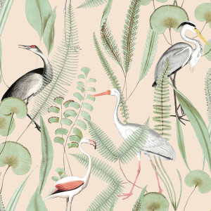 Dutch Wallcoverings Tapet Flamingo, Crem Și Verde Mentă