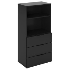 Fmd Comodă Cu 3 Sertare Și Rafturi Deschise, Negru