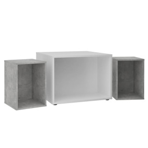 Fmd Măsuță De Cafea Cu 2 Mese Laterale, Alb Și Beton, 67,5X67,5X50 Cm