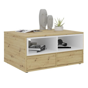 Fmd Masă De Cafea 2 Compartimente Deschise Alb&Stejar 91,8X71,5X45 Cm