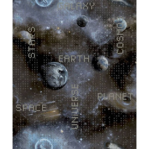 Noordwand Tapet "Good Vibes Galaxy Planets And Text", Albastru/Negru