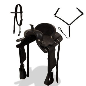 Șa Western, Căpăstru & Pieptar, Piele Naturală, 15", Negru