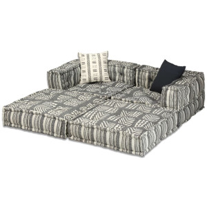 Canapea Puf Modulară Cu 2 Locuri, Gri Cu Dungi, Material Textil