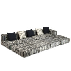 Canapea Puf Modulară Cu 4 Locuri, Gri Cu Dungi, Material Textil