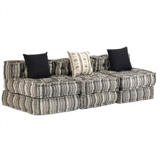 Canapea Puf Modulară Cu 3 Locuri, Gri Cu Dungi, Material Textil