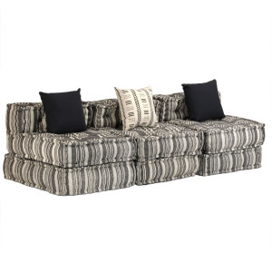 Canapea Puf Modulară Cu 3 Locuri, Gri Cu Dungi, Material Textil