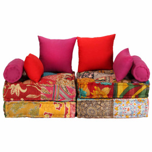 Canapea Puf Modulară Cu 2 Locuri, Petice, Material Textil