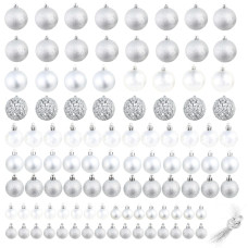 Set Globuri De Crăciun 100 De Piese, 3/4/6 Cm, Argintiu