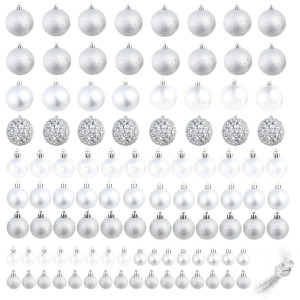 Set Globuri De Crăciun 100 De Piese, 3/4/6 Cm, Argintiu