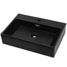 Bazin Cu Orificiu Robinet Ceramică, 60,5X42,5X14,5 Cm, Negru