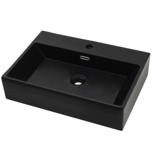 Bazin Cu Orificiu Robinet Ceramică, 60,5X42,5X14,5 Cm, Negru