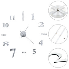 Ceas De Perete 3D, Argintiu, 100 Cm, Xxl, Design Modern