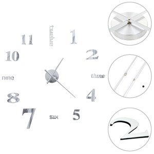 Ceas De Perete 3D, Argintiu, 100 Cm, Xxl, Design Modern