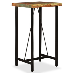 Mobilier Bar 3 Piese Lemn Masiv Reciclat, Piele Naturală, Pânză