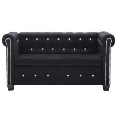 Canapea Chesterfield 2 Locuri, Catifea, 146X75X72 Cm, Negru