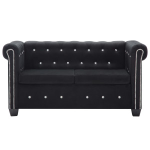 Canapea Chesterfield 2 Locuri, Catifea, 146X75X72 Cm, Negru