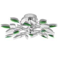 Lustră Cu Frunze Cristal Acrilic, Alb/Verde, Pentru 3 Becuri E14