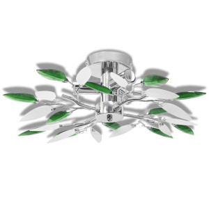 Lustră Cu Frunze Cristal Acrilic, Alb/Verde, Pentru 3 Becuri E14