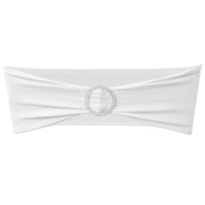 Fundă Elastică Decorativă Scaun, Cataramă Diamante, Alb, 25 Buc.