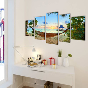 Set Tablouri Din Pânză Cu Imprimeu Plajă Cu Nisip Și Hamac, 200X100 Cm