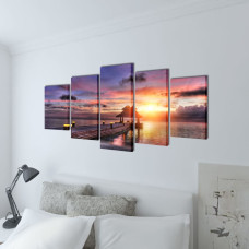 Set Tablouri De Pânză Imprimeu Plajă Cu Pavilion, 200 X 100 Cm