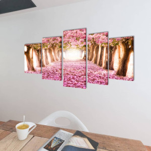 Set Tablouri Pe Pânză, Imprimeu Cireși Înfloriți, 200X100 Cm