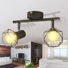 Aplice Perete Cadru Sârmă, Stil Industrial, Negru, 2 Becuri Led