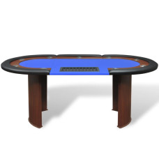 Masă Poker 10 Persoane, Zonă Dealer Și Suport Jetoane, Albastru