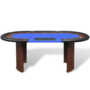 Masă Poker 10 Persoane, Zonă Dealer Și Suport Jetoane, Albastru