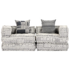 Canapea Puf Modulară Cu 2 Locuri, Gri Deschis, Material Textil