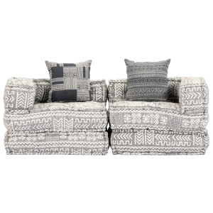 Canapea Puf Modulară Cu 2 Locuri, Gri Deschis, Material Textil
