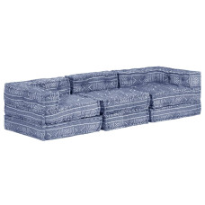 Canapea Puf Modulară Cu 3 Locuri, Indigo, Material Textil
