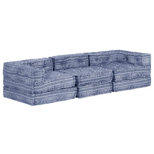 Canapea Puf Modulară Cu 3 Locuri, Indigo, Material Textil