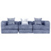Canapea Puf Modulară Cu 3 Locuri, Indigo, Material Textil