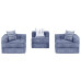 Canapea Puf Modulară Cu 3 Locuri, Indigo, Material Textil