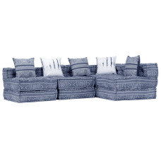 Canapea Puf Modulară Cu 4 Locuri, Indigo, Material Textil