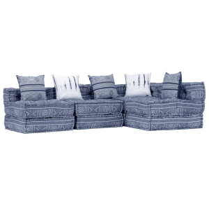 Canapea Puf Modulară Cu 4 Locuri, Indigo, Material Textil