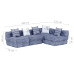 Canapea Puf Modulară Cu 4 Locuri, Indigo, Material Textil