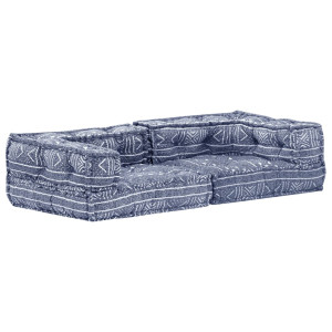 Canapea Puf Modulară Cu 2 Locuri, Indigo, Material Textil