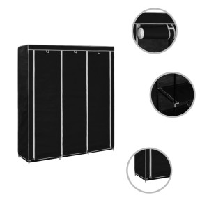 Dulap Cu Bare Și Compartimente, Negru, 150X45X175 Cm