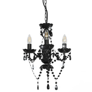Candelabru Cu Mărgele, Negru, Rotund, 3 Becuri E14