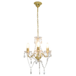 Candelabru Cu Mărgele, Auriu, Rotund, 3 Becuri E14