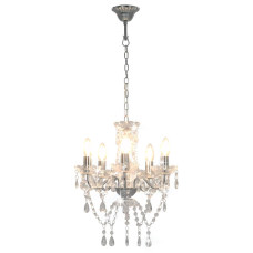 Candelabru Cu Mărgele De Cristal, Argintiu, Rotund, 5 X E14