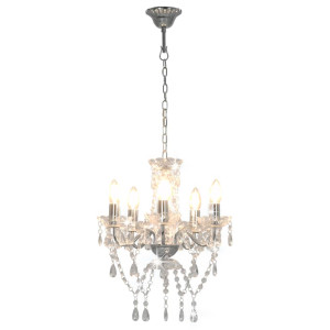 Candelabru Cu Mărgele De Cristal, Argintiu, Rotund, 5 X E14
