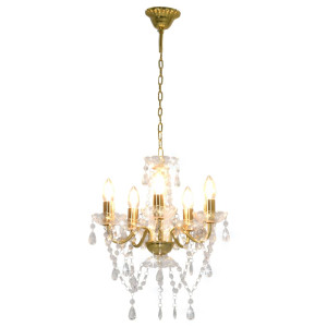 Candelabru Cu Mărgele De Cristal, Auriu, Rotund, 5 X E14