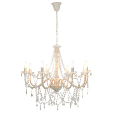 Candelabru Cu Mărgele, Alb, 8 Becuri E14